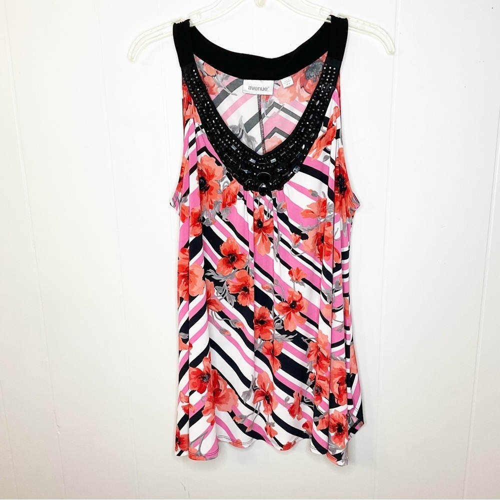 Avenue Plus Size 14/16 Tank Top Blouse Beaded Front